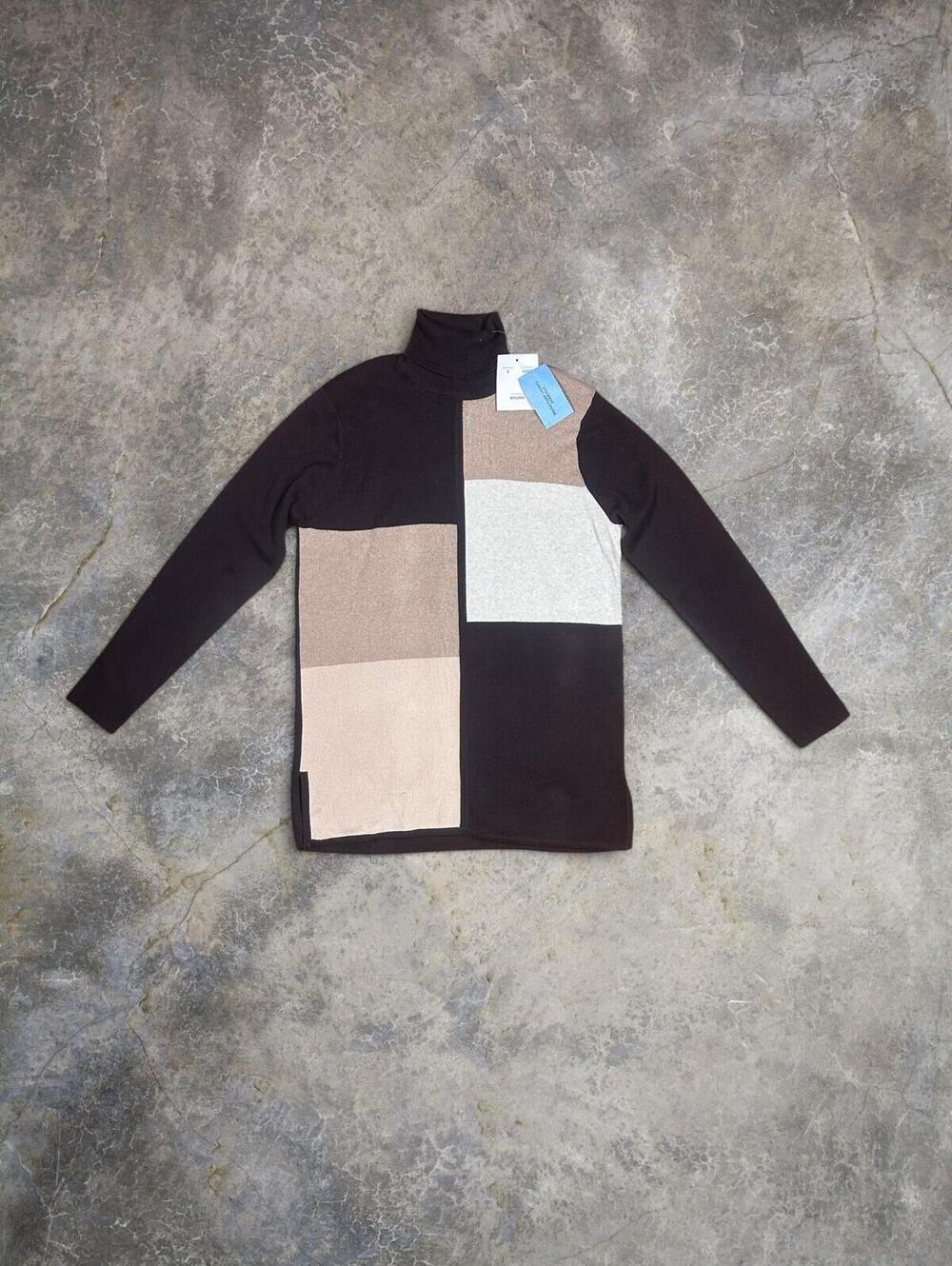 Vtg NWT Jeanne Pierre Deadstock Brown Colorblock Turtleneck Sweater Sz S